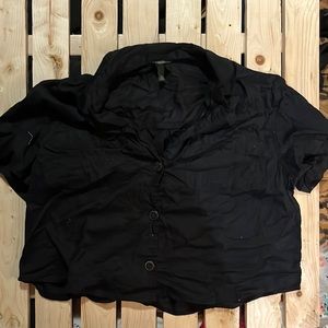 Black button down linen like fabric